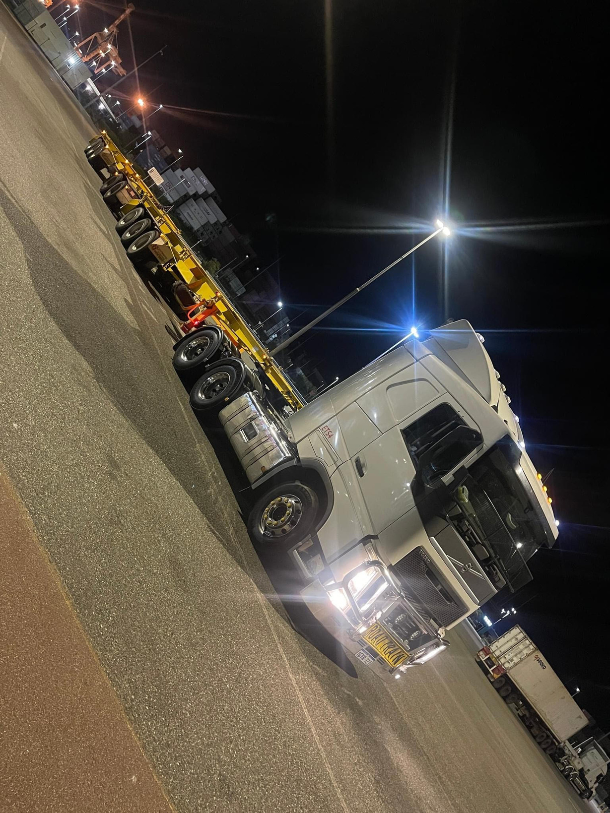 Port, containers, road train